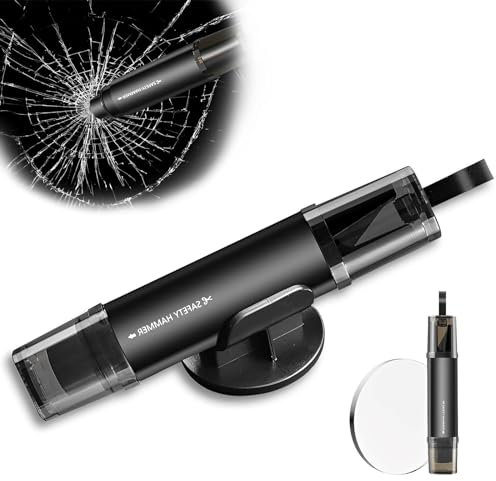 WTZWYFWJ Martillo De Emergencia Coche, 2 En 1 Martillo De Seguridad para Coche, Rompe Cristales Y Cinturones, Multifunción Martillos De Emergencia, para Coches, Autobuses Y Otros Vehículos-Negro