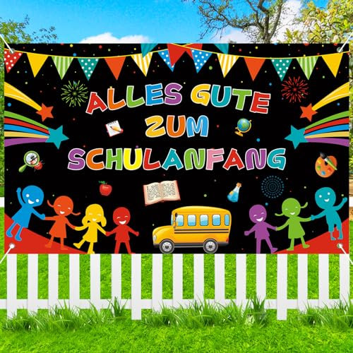 JUNEBRUSHS Einschulung Banner Deko, Alles Gute Zum Schulanfang Banner Schulkind Banner Deko Schuleinführung Deko für Schüler Mädchen Junge 180 x 110 cm