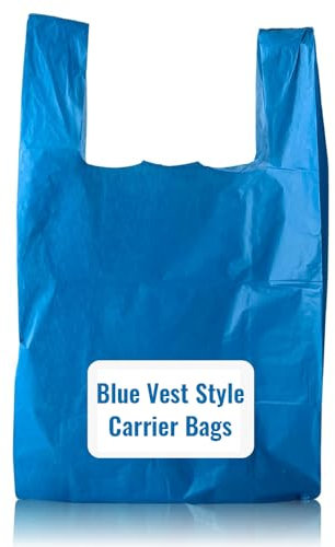 Bag Market | Large Blue Recycled Carrier Bags - 11 x 17 x 21 | 100% Recycled Plastic | Medium Duty - 16mu | Blue Plastic Carrier Bags with Handles (100)