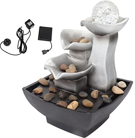 Aladeno 5 V USB-Brunnen, Ornament, automatische Pumpe, Kunststoff, 16,5 x 16,5 x 21 cm, Gartenzubehör, Wasserfallbrunnen mit Pumpe und Stein, Hofdekoration für Büro, Wohnzimmer