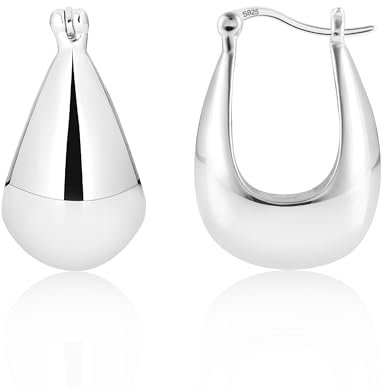 Silber 925 Creolen Ohrringe für Damen - Große Klobige Ovale Hypoallergene Dicke Ohrringe - Trendige Tropfenohrringe für Damen und Mädchen