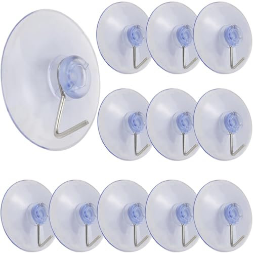 Lot de 12 Crochet Muraux avec Ventouse d'Aspiration,Fixation Sans Vis ni Colle,Ventouses Plastiques Résistantes,Ventouses Plastiques avec Crochet Ronde,pour Salle de Bains et Cuisine(45mm)