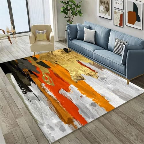 RUGMRZ Mobel Fur Wohnzimmer Abstraktes Wohnzimmer, Schmutzabweisend, rutschfest, Waschbar, Kurzer Flor Spiel Teppich Mehrfarbig Teppich Dick Teppich Esszimmer Mobel Fur Wohnzimmer Home Decoration Liv