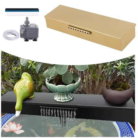 Wasserfall-Überlauf mit Regenwasserfall-Auslass, Teichfilter aus Edelstahl 304 für Koi-Fische, Wasserfall-Fließwasser für Koi-Aquarien-Ornamente, für Koiteiche und Wassergärten (Gold, 85 cm)
