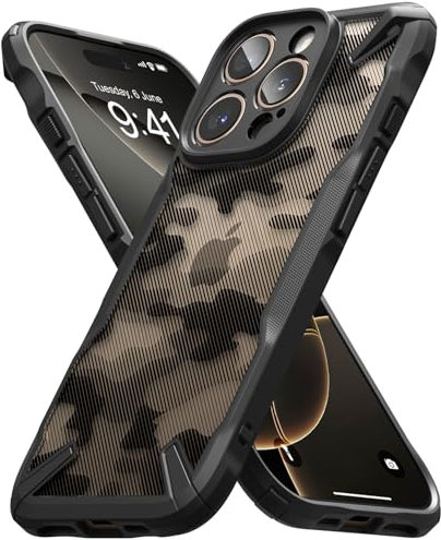 Ringke Fusion-X Compatible with iPhone 16 Pro Case, [Heavy Duty Protection] Camouflage Design Rugged Bumper Shockproof Anti-Scratch Advanced Protection Bumper Phone Cover - Camo Black