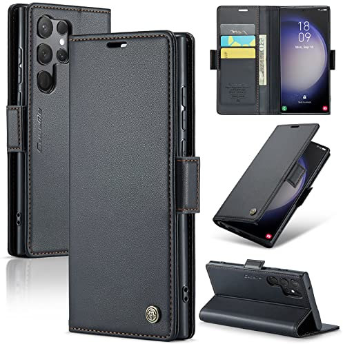 Rerzoiro Funda para Samsung Galaxy S23 Ultra, Funda de Cierre Magnético, Cartera de Cuero PU con [Bloqueo RFID], Soporte, Ranura para Tarjetas, Carcasa de Libro, Case para Samsung S23 Ultra, Negro