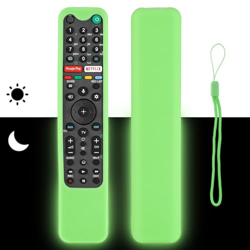 Custodia per Telecomando in Silicone Compatibile Con Sony TV RMF-TX500E RMF-TX520U RMF-TX600E RMF-TX621E RMF-TX500P Telecomando Vocale Copertura Protettiva Antiurto Con Verde Fluorescente e Cordino