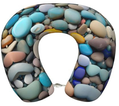 YaWea Nackenkissen mit Kieselstein-Aufdruck für Schmerzlinderung, Reisekissen, weich für bequeme Reise, Büro, Erholung