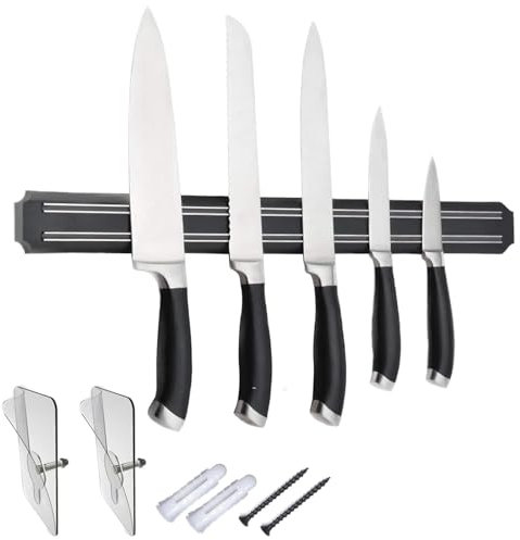 Puncools Barra magnetica con coltello, 55 cm, supporto magnetico per coltelli, in legno, per utensili e strumenti