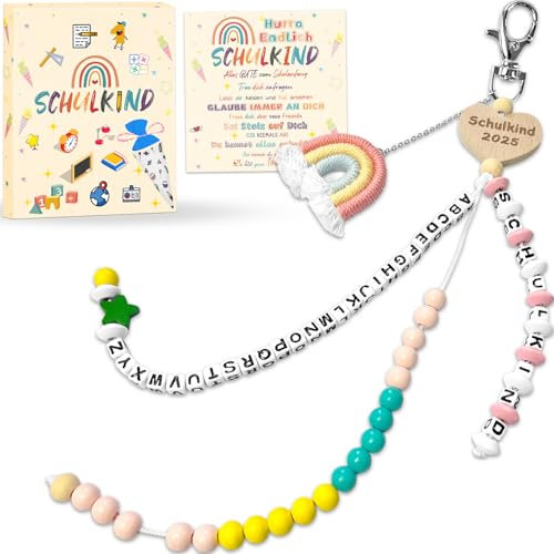 KUPITM6 Rechenkette Geschenk Einschulung Mädchen, Glücksbringer Schulanfang, Schlüsselanhänger Glücksbringer Schultüte Füllung, Schulanfang Geschenke mit Grußkarte Geschenkbox