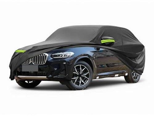 A ABSOPRO Autoabdeckung Für BMW X3 F25/G01 2010-2024 Schwarz 1pc | 210D-PU, Wasserdicht, Winddicht, Sonnenschutz, Fahrertür-Reißverschluss, 480x180x150cm, 2.33kg