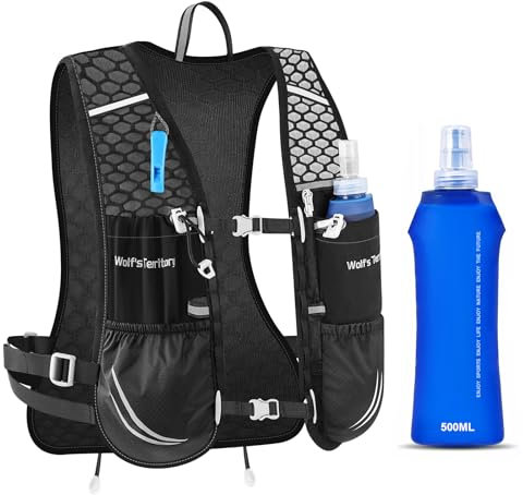 JUOIFIP Laufweste für Damen und Herren, Laufweste Reflektierend mit 500ml Trinkflasche, Verstellbare Brustgurte, Laufrucksack für Läufe, Jogging, Radfahren, Trails, Marathons