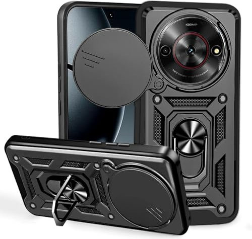 YSONCHAN Custodia per ZTE nubia Focus 5G/Blade A75 5G/V60 Smart, Cover Protettiva con Obiettivo Case Antiurto, con Anello Magnetico e Supporto, Custodia Bumper Robusta. Nero