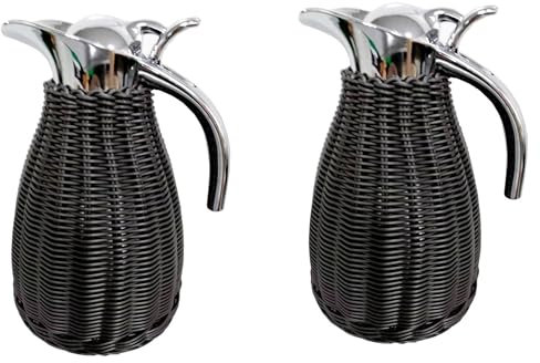 Jarra Térmica De Ratán De 2 Piezas, Jarra Térmica De Café De Acero Inoxidable, Jarra Aislada Al Vacío De Doble Pared De 1,5 L, Jarra De Café Aislada, Calor De 12 Horas Y Retención De Frío(Color:negro)