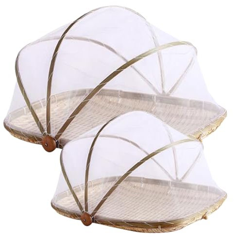 Freiwncr Food Tent with Adjustable Cover 2PCS 13in/18in Fine Mesh Bamboo Food Net Multi-Purpose Covers for Drying, Serving, Preserving & More Mesh Covers
