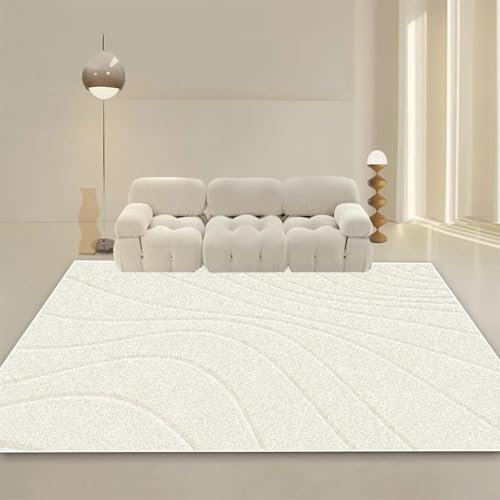PIZZZENO Moderner Teppich im cremefarbenen Stil, Wohnzimmer, minimalistische Dekoration, Sofa, große Teppiche, Schlafzimmer, Nachttische, waschbar (180 x 250 cm/Fusselfrei-1)