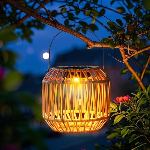 Solarlampen für Außen, solar gartenleuchten Hang & Place, Solar Laternen für Draußen, Rattan -Flecht solarleuchten Gartendeko, Solarlaterne Außen Wetterfest IP65 Wasserdicht
