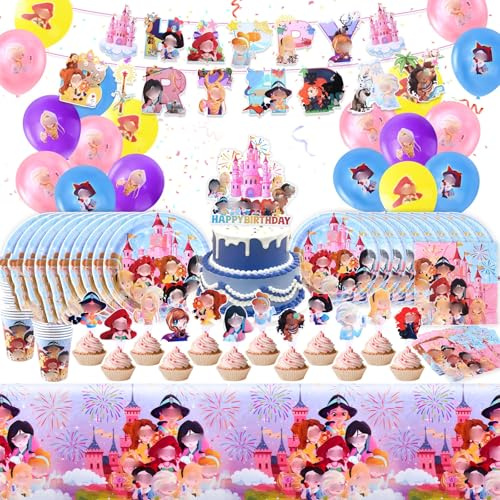103 PCS Princess Geburtstag Party Dekoration, Birthday Luftballons, Geburtstag Tischdeko, Partygeschirr für Kinder Party Dekoration