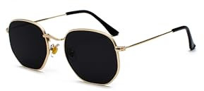 Hviomru Retro Polygon Sonnenbrille Herren Damen Vintage Quadrat Mode Sechseck Brille Gold/Schwarz