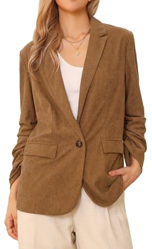 Allegra K Blazers en Velours Côtelé Femmes Élégants et Décontractés Veste à Manches Longues avec Un Bouton à Col Revers pour Travail et Bureau