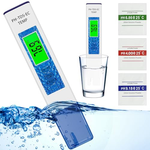 PH Messgerät Wasser mit LED-Anzeige 4 In 1 PH Wert Messgerät PH/EC/TDS/Ip67 Salzmessgerät für Schwimmbäder Trinkwasser Bewässerung Hydrokultur Salzwasser