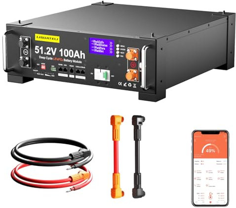 LISUATELI Batería de litio LiFePO4 de 48 V 100 Ah con Bluetooth BMS de 100 A, batería de litio de 5,12 KWh de 48 V, para sistema solar, juego completo, sistema fotovoltaico, autocaravana
