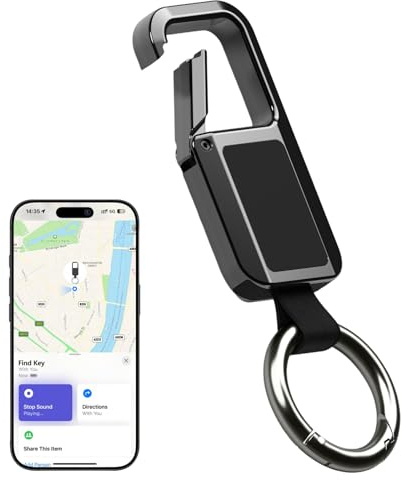 Lmrbelec Schlüsselanhänger Tracker, funktioniert mit Apple Find My (nur iOS), Karabiner Schlüsselanhänger Ausziehbar, Karabinerhaken Klein Schlüsselkarabiner, Schwarz