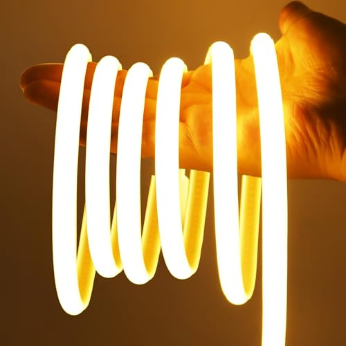 XUNATA 230V COB Neon LED Streifen Hohe Dichte 288 LEDs/m, Alle 50cm Schneidbar, IP65 Wasserdicht Diffusion Flex LED Schlauch Lichtleisten, Direktanschluss (Warmweiß, 3M)