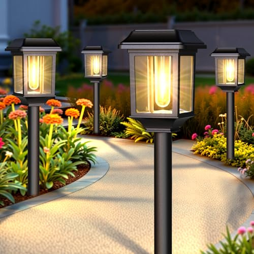 Mancra Solarleuchten für den Außenbereich, wasserdicht, 8 Stück, Glas, Metall, Solarleuchten, Außenbeleuchtung, Gartendekoration für Landschaft, Weg, Hof, Auffahrt
