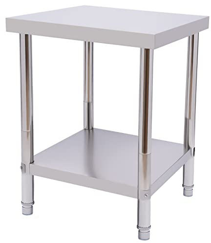 KANBCNG Edelstahl Arbeitstisch 60 x 45 cm 2 Böden Edelstahlregal Küchentisch Gastro Tisch Gastro Schwerlastregal Küchenregal Edelstahl mit Tischfußpolster Lebensmittelzubereitung Tisch Bis 400kg