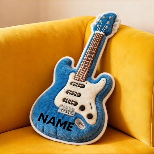 Personalisiertes Kissen in Form Gitarre, Plüschkissen mit individuellem Namen, geeignet für Betten, Sofas, Schlafzimmer und Wohnzimmer Geburtstagsgeschenk für Männer und Frauen Party-Andenken