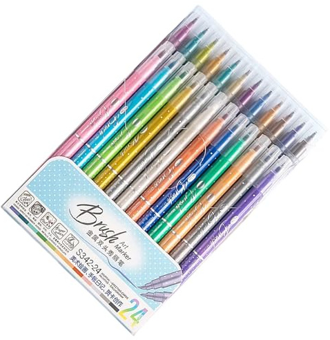 Glitzernder Textmarker, doppelseitig, 6/12/24 Farben, Metallic-Marker, Pinselstift für Tagebuch, Planer, Kalender, Büro- und Schulbedarf