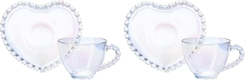 KARACA Rory Glass Coffee Cup and Saucer Set 80 ml, Transparent Espresso & Cappuccino Cups, Dishwasher Safe Kitchen Drinkware (Pack of 2)