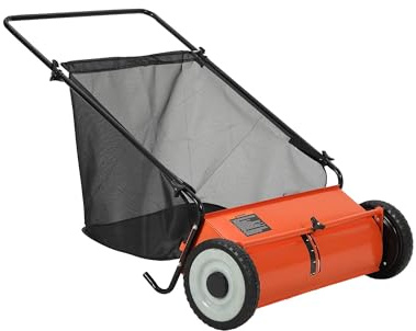 Garvee Balayeuse à Gazon Manuelle Robuste – Largeur 53 cm, 4 brosses Rapides, Grand Sac 99 L, Hauteur réglable – Châssis Acier, Roues Caoutchouc – Idéale Feuilles, Herbe, débris – Orange+Noir