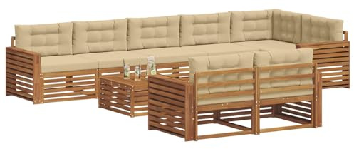 vidaXL Outdoor-Sofagarnitur mit Kissen 9 pcs Natur und Beige, Garten, modernes Sofa für draußen, schicke Lounge-Möbel, haltbar und bequem für Deine Terrasse