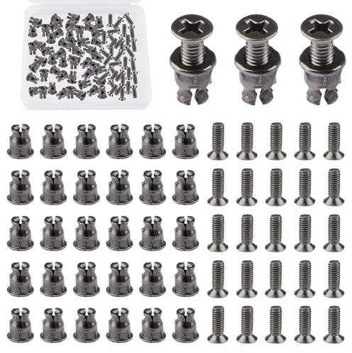 UFURMATE Cabinet Door Hinge Dowels, 50Pcs Metal Dowel Inserts and Screws Pre-Inserted Expansion Pins for Cabinet Hinges (Black)
