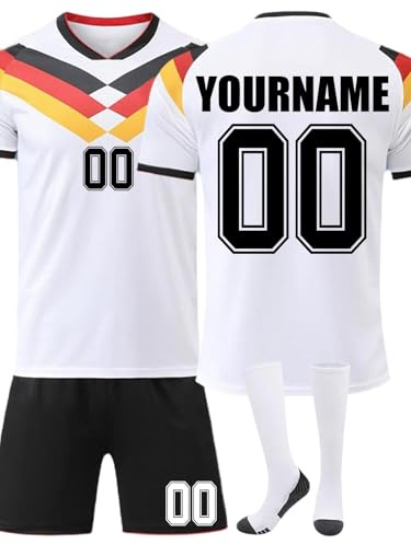 Generisch WM 2026 Fußball Trikot Personalisiert mit Eigenem Namen/Nummer für Herren/Kinder WM Fussball 2026 Set Inklusive Trikot, Shorts und Socken Football kostüm Weiß