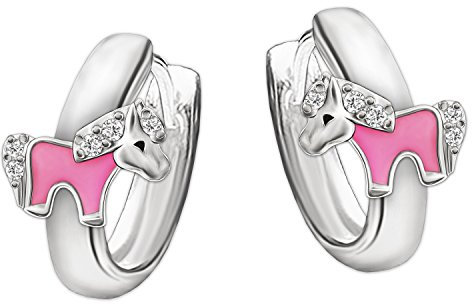 CLEVER SCHMUCK Silberne Mini Kindercreolen Ø 10 mm mit Pony rosa lackiert und mehreren kleinen Zirkonias glänzend STERLING SILBER 925