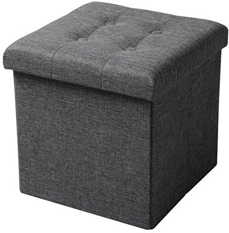 WOLTU® Sitzhocker mit Stauraum Sitzwürfel Sitzbank faltbar Truhen Aufbewahrungsbox, Deckel abnehmbar, Gepolsterte Sitzfläche aus Leinen, 37,5x37,5x38CM(LxBxH), Dunkelgrau