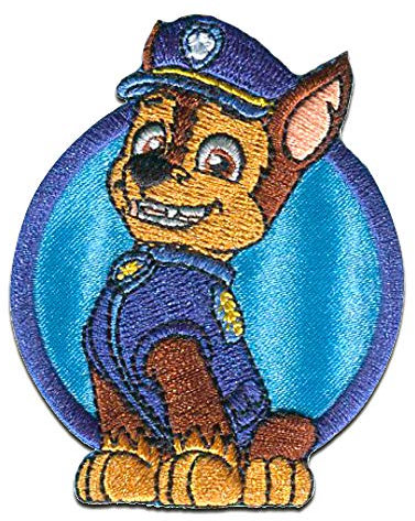 Paw Patrol CHASE 1 - Aufnäher, Bügelbild, Aufbügler, Applikationen, Patches, Flicken, zum aufbügeln, Größe: 7 x 6 cm