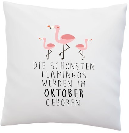 LIEBTASTISCH Kissenbezug - ''Die schönsten Flamingos Werden im Oktober geboren'' - 40cm x 40cm - Deko Kissen - hochwertige Qualität - weiß - Geschenk - Geburtstag - Flamingo (Oktober)