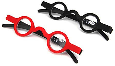 Inlefen Mini Lesebrille 2er Pack Federscharniere Retro Runde Lesebrille Schwarz rot 250