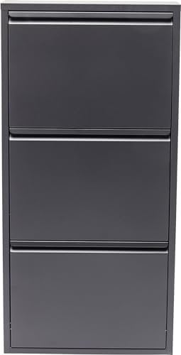 Kare Design Schuhschrank Caruso, Anthrazit, Metall, mit 3 Klappen, Schuhablage für 6 Paar Schuhe, schmal, platzsparend, hoch, Schuhregal, Eingangsbereich, 103x50x15 cm (H/B/T)