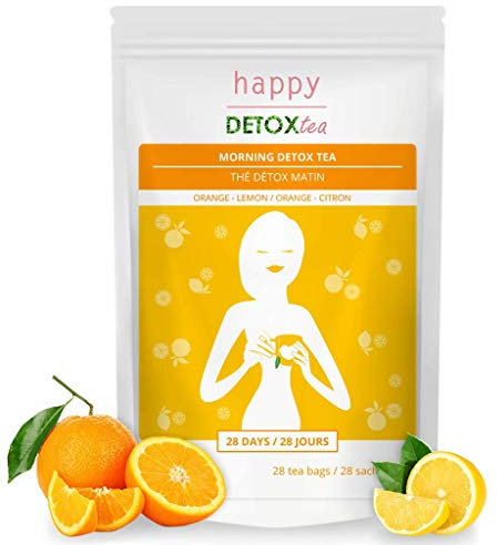 Thé Détox Orange et Citron - Happy Detox Tea - Cure de 4 semaines - 28 sachets - Infusion Ventre Plat - Bien-être - Tonus - Boisson Detox 100% Naturelle