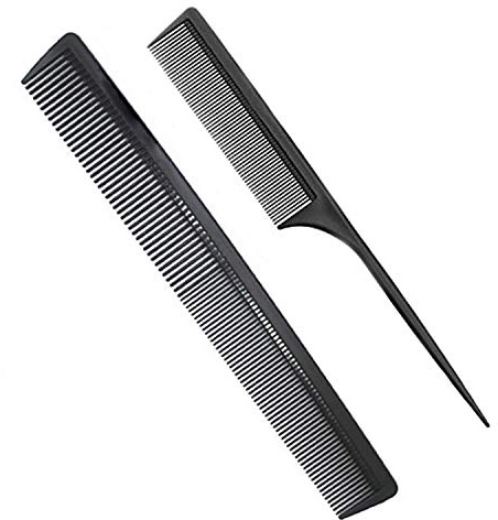 Professional Black Carbon Fiber Teasing Comb, Fine and Wide Tooth Hair Barber Comb For All Hair Types