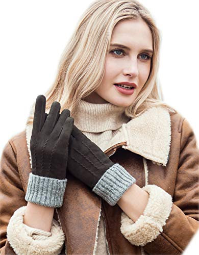 YISEVEN Damen Winter Handschuhe aus Echtem Schaffell Leder Lederhandschuhe mit Warm Gefüttert Winterhandschuhe Damenhandschuhe Geschenk, Grün Mittel/7.0