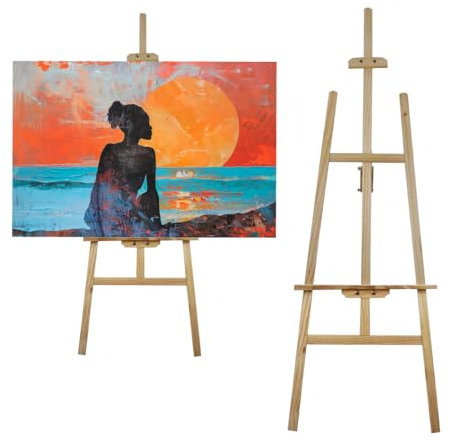 CHELY INTERMARKET Caballete Madera 170 CM Natural Caballete Plegable Para Pintura Lienzo Profesional Artistas Niños Adultos Acrílico Óleo Acuarela Trípode Soporte Portátil Estudio Manualidades