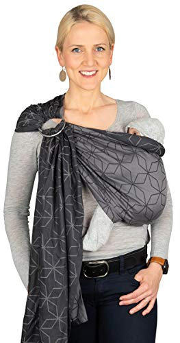 Hoppediz Ring-Sling, Baby-Tragetuch ab Geburt, 100 % kbA-Baumwolle, Design Malmö stone
