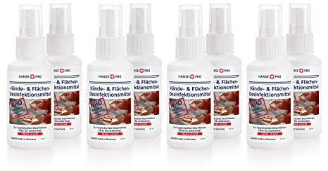 HANSE PRO Flächen- & Desinfektions-Spray, 8 x 50 ml I Händedesinfektion I Hygiene I für Hand, Haut und Flächen I ideal für unterwegs