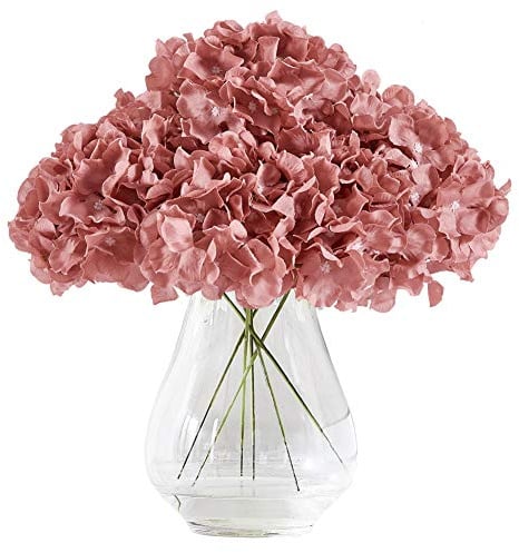 Kislohum Hortensienköpfe aus Seide, künstliche Hortensien, Seidenblumen mit langen Stielen, für Hochzeitsgestecke, Blumensträuße, DIY-Blumendekoration, Heimdekoration, 10 Stück, Rosa (Dusty Rose)